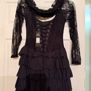 Fashion Nova Black Lace Ruffle Dress